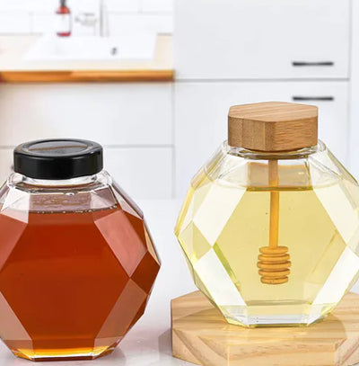 200/380ml Kitchen Honey Jar Storage Can Hexagonal Glass Honey Bottle